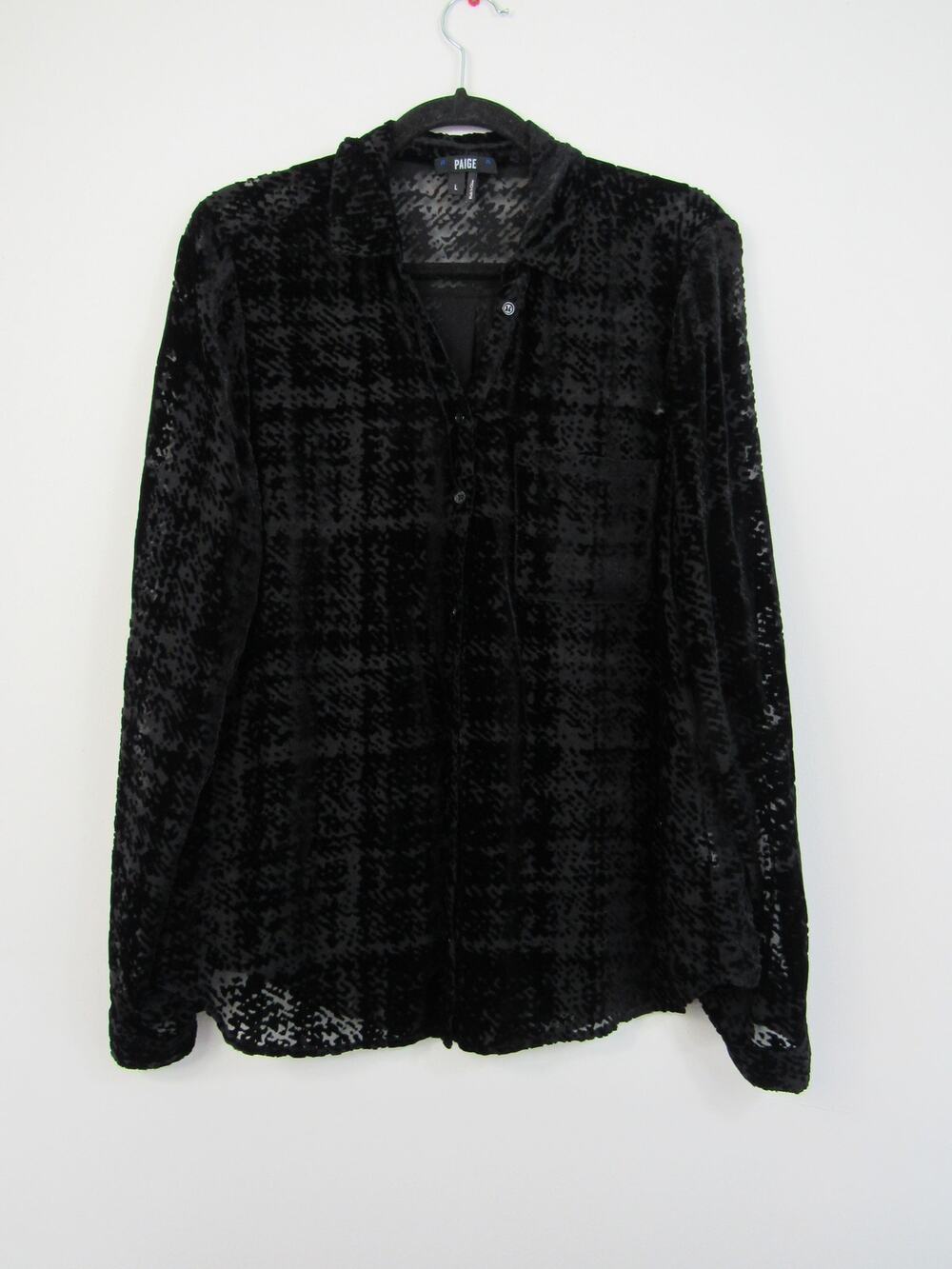 Paige Large Linara Burnout Velvet & Sheer Button Up Long Sleeve Blouse Top Silk